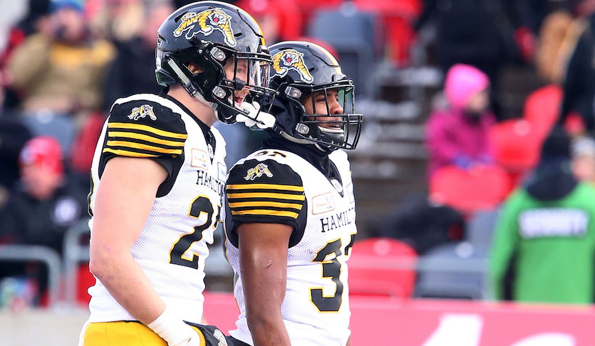 Mercer Timmis and Frankie Williams. Photo Scott Grant / CFLPhotoArchive.com