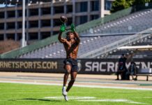 Top-ranked Canadian receiver Nick Cenacle performs for CFL, NFL scouts at Hawaii pro day